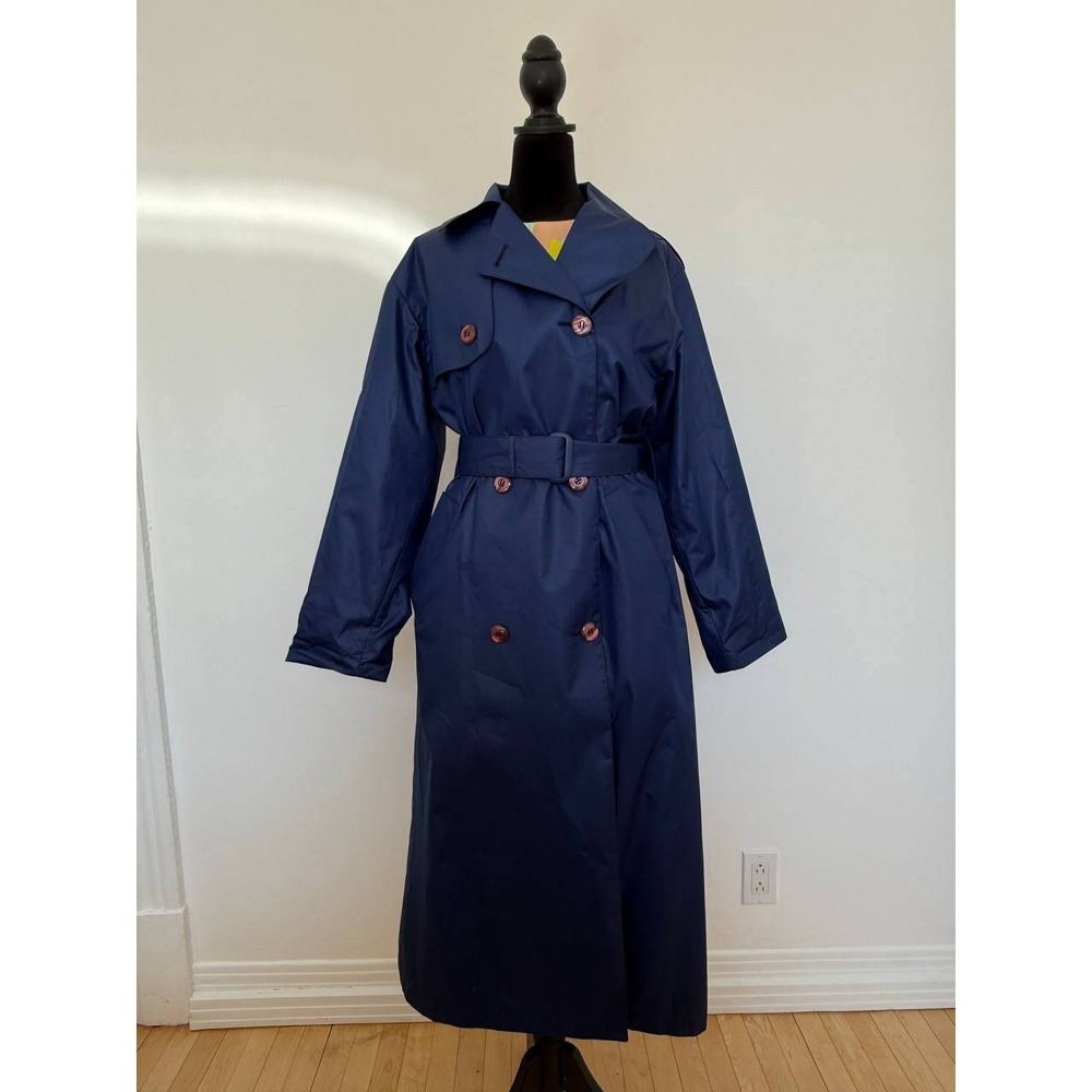 Vintage London Fog Navy Blue Double Breasted Belted Trench Coat, 8M